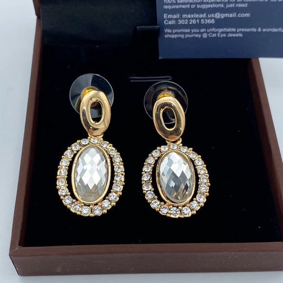 NEW Cat Eye Jewels Cubic Zirconia Dangle Stud Pierced Earrings - Picture 11 of 12